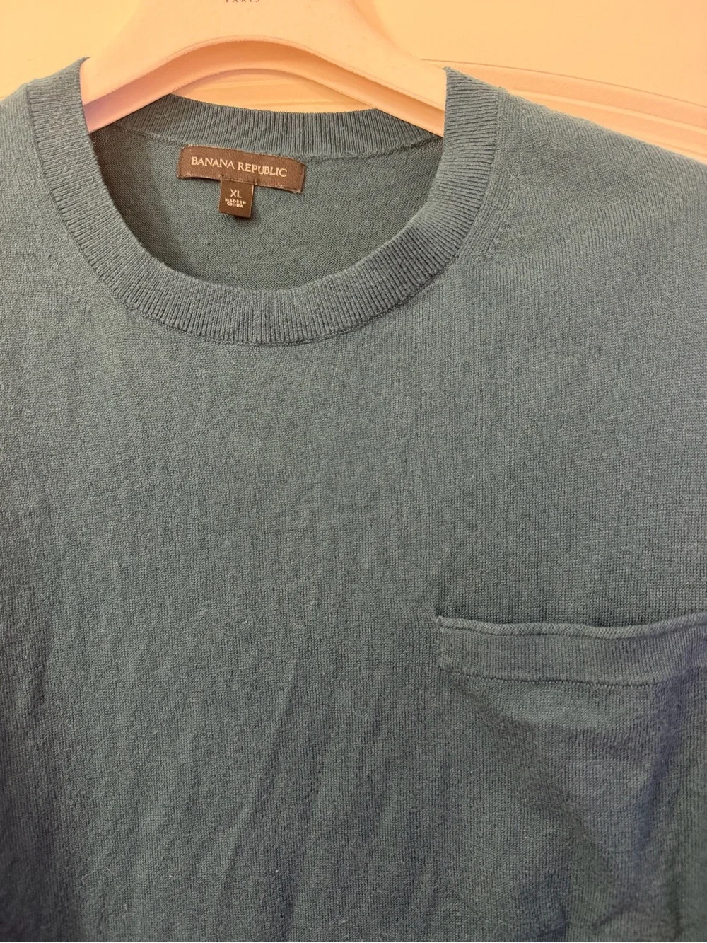 Banana Republic Men's Teal Crewneck Long-Sleeve Shirt with Chest Pocket